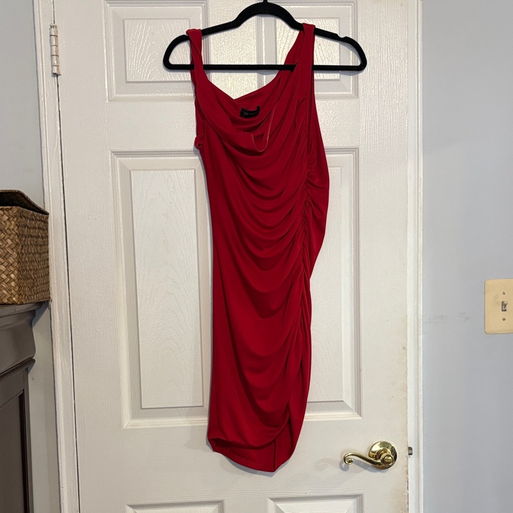 One-Shoulder Red Draped Cocktail Dress